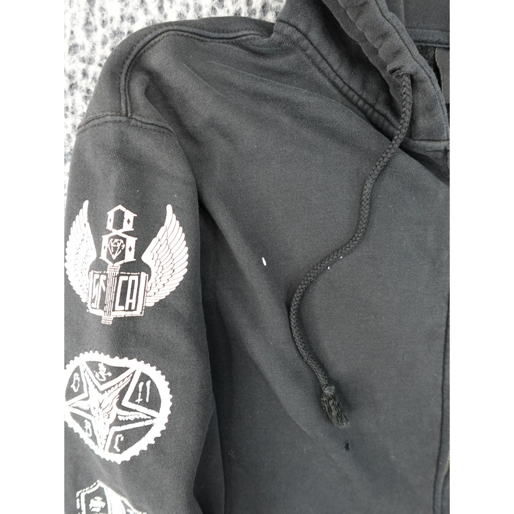 Rebel8‎ Graphic Zip Hoodie Mens Large Black Occult Metal Streetwear Distressed - Picture 2 of 13